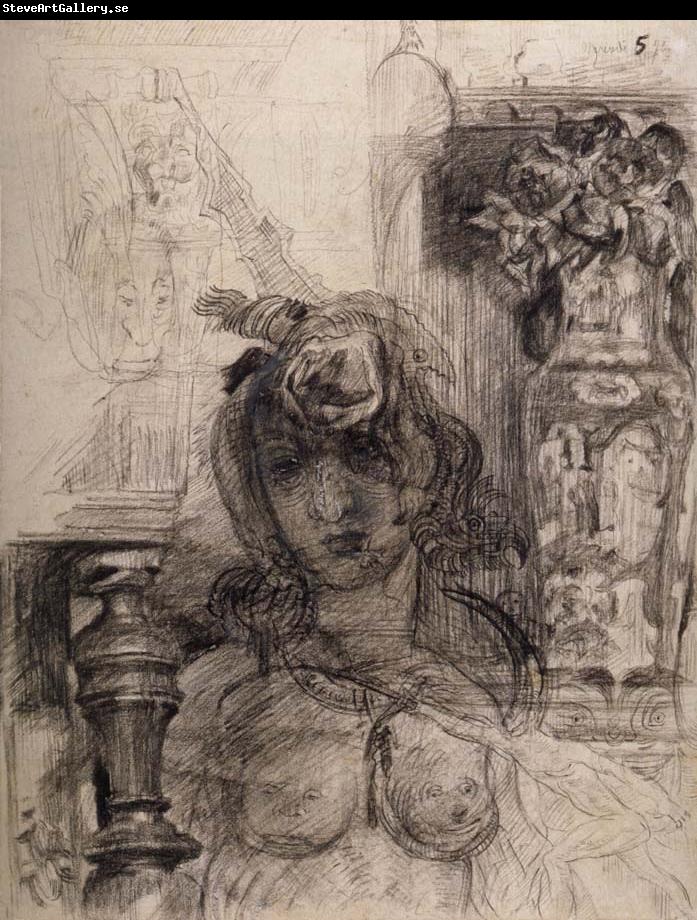 James Ensor Nude at a Balustrade or Nude with Vase and Column